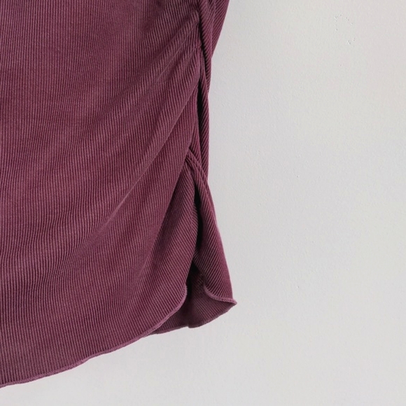 FREE PEOPLE | Ribbed Short Sleeve T-shirt Crew Neck Side Ruffles Womens S - Picture 6 of 10